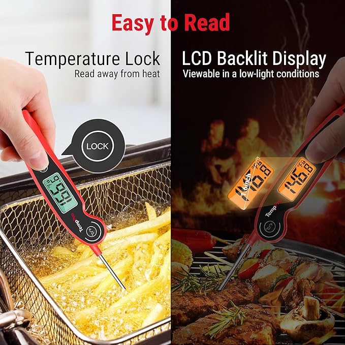 TempPro TP605 Instant Read Meat Thermometer for Cooking, Waterproof Digital Food Thermometer with Large Backlit LCD, Kitchen Thermometer for Grilling, Smoking & Candy Making (Previously ThermoPro) - Image 5