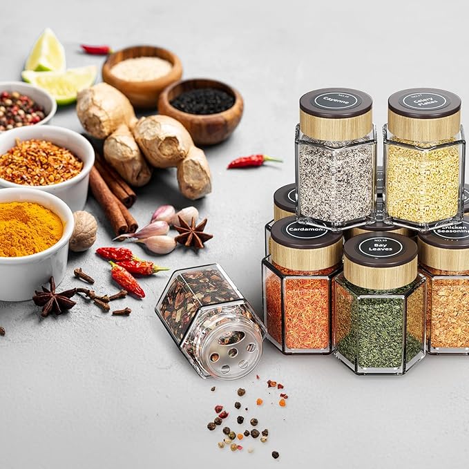 Vetacsion Set of 12 Magnetic Spice Tins with 2 Black Metal Wall-Plates,100 Preprinted Seasoning Label Stickers,2 Styles for 3 oz Herb Jars (12 PCS) - Image 5