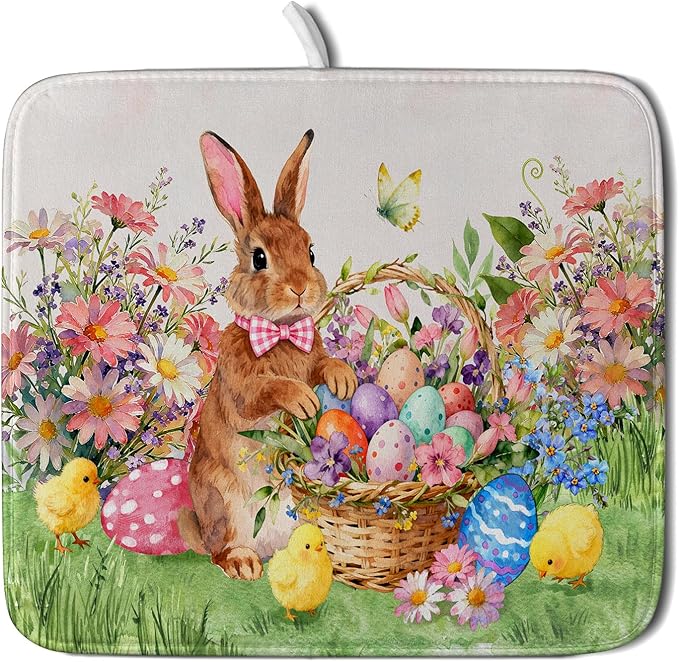 Spring Easter Dish Drying Mat for Kitchen Counter Colorful Egg Holiday Decoration Cloth Dish Mats Small by Giwawa