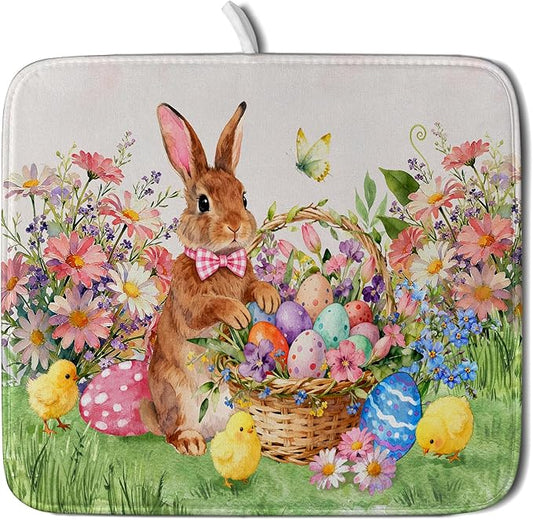 Spring Easter Dish Drying Mat for Kitchen Counter Colorful Egg Holiday Decoration Cloth Dish Mats Small by Giwawa