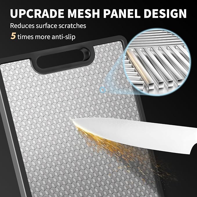 Double Sided Cutting Board, 1 PCS 316 Stainless Steel Cutting Boards for Kitchen, Food Grade, Scratch Resistant Mesh, Large Size 16.3"*10.5" (1 side 316 Stainless Steel Other side Wheat Straw PP)