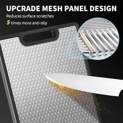 Double Sided Cutting Board, 1 PCS 316 Stainless Steel Cutting Boards for Kitchen, Food Grade, Scratch Resistant Mesh, Large Size 16.3"*10.5" (1 side 316 Stainless Steel Other side Wheat Straw PP)