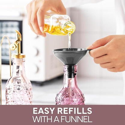COOK WITH COLOR Glass Olive Oil Bottle Dispenser - 2 Pack- 17oz Oil and Vinegar Cruet - Olive Oil Carafe Decanter for Kitchen, Floral, Pink - Image 7