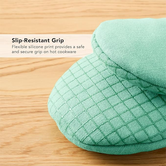 KITCHENAID Gourmet Series Gridlines Mini Oven Mitts 2-Pack Set, Heat Resistant up to 600°F, Soft Silicone Grip, Magnetic Cuff, Color of The Year, Spearmint, 5.5"x9" - Image 4