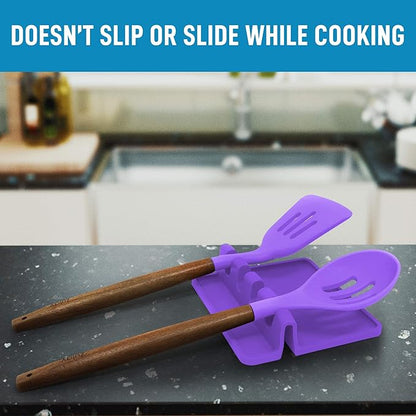 Zulay Kitchen Silicone Utensil Rest with Drip Pad for Multiple Utensils - BPA-Free, Heat-Resistant Spoon Rest & Spoon Holder for Stove Top - Kitchen Utensil Holder for Ladles & Tongs - Mystic Violet - Image 4