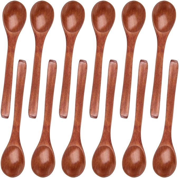 HANSGO 12PCS Small Wooden Spoons, 5 Inches Honey Spoon for Tea Coffee Jam Bath Sugar Salts Spices Condiment, Kitchen Stocking Stuffers (Dark Brown)