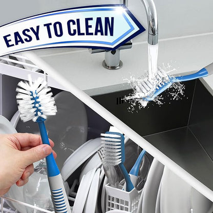 Dish Brush Set of 4 - Kitchen Scrub Brushes with Non-Slip Long Handle for Cleaning, Scrubber, Dishwashing, Dishes, Bottles, Straws, Cups, Pots & Sink, Blue - Image 8