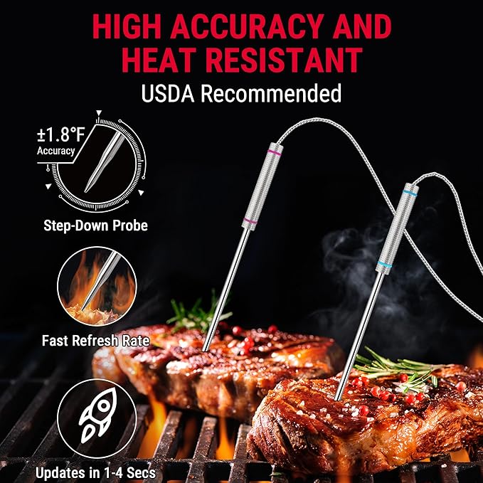 TempPro TP829 1000ft Wireless Meat Thermometer Digital for Grilling and Smoking, 4 Meat Probes Grill Thermometer for Outside Grill, BBQ Thermometer for Cooking Food Temperature (Previously ThermoPro) - Image 5