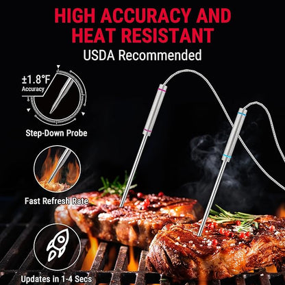 TempPro TP829 1000ft Wireless Meat Thermometer Digital for Grilling and Smoking, 4 Meat Probes Grill Thermometer for Outside Grill, BBQ Thermometer for Cooking Food Temperature (Previously ThermoPro) - Image 5
