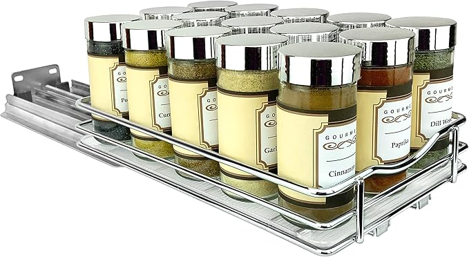 LYNK PROFESSIONAL® Pull Out Spice Organization for Cabinets - 6-3/8 inch Wide – Spice Rack for Inside Cabinets, Slide Out Spice Rack Organizer for cabinet – Pull Out Spice Rack, Sliding 1 Tier Chrome - Image 9