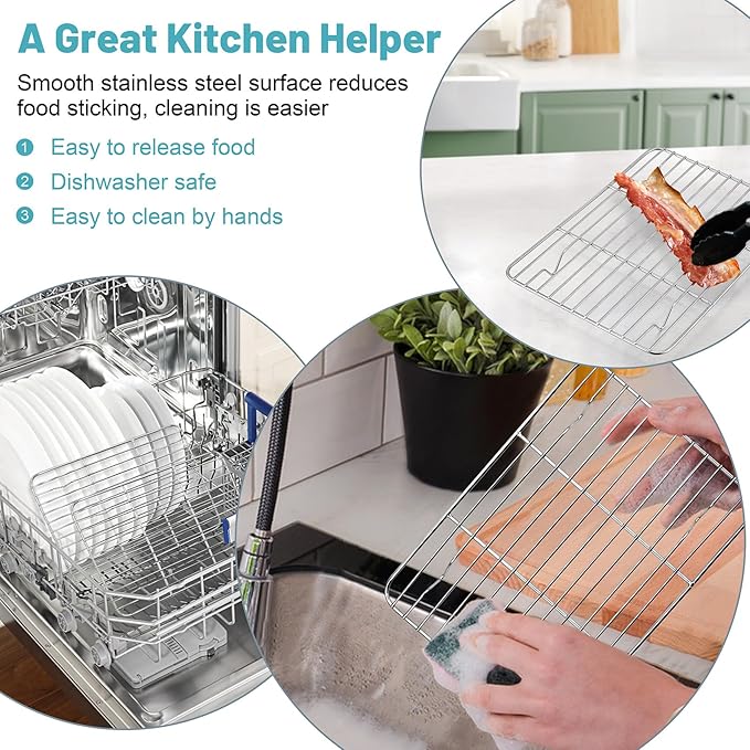 TeamFar Cooling Rack, 8.75” x 6.25” Stainless Steel Wire Baking Rack for Cooking Roasting Grilling, Fit for Oven Pan, Oven & Dishwasher Safe, Non-toxic & Heavy-Duty, 2PCS - Image 6