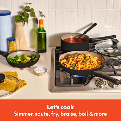 bella 12 Piece Cookware Set with EverGood™ Ceramic Nonstick Coating​, Dishwasher & Oven Safe, All Stovetops Compatible, Tempered Glass Lids and Cool Touch Handles, Black - Image 4