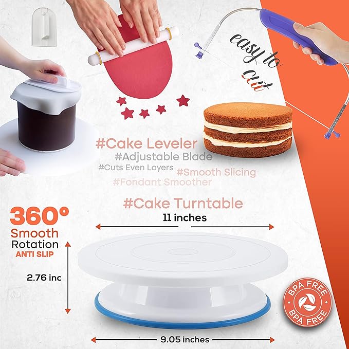 RFAQK 230PCs Cake Decorating Supplies Kit, Cake Decorating Set with Cake Turntable, Piping Bags and Tips, Modeling Tools, Cookie Plunger Cutters, Icing Smoother & Other Accessories for Cake Decoration - Image 2