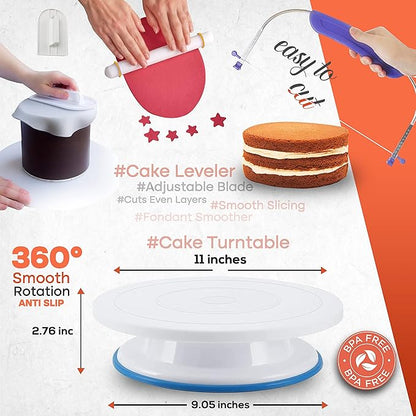 RFAQK 230PCs Cake Decorating Supplies Kit, Cake Decorating Set with Cake Turntable, Piping Bags and Tips, Modeling Tools, Cookie Plunger Cutters, Icing Smoother & Other Accessories for Cake Decoration - Image 2