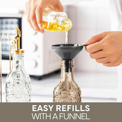 COOK WITH COLOR Glass Olive Oil Bottle Dispenser - 2 Pack- 17oz Oil and Vinegar Cruet - Olive Oil Carafe Decanter for Kitchen, Floral, Brown - Image 8