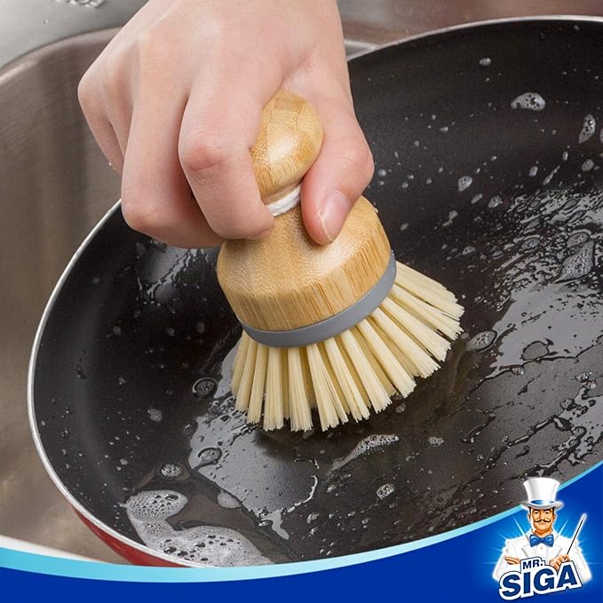MR.SIGA Bamboo Palm Brush, Scrub Brush for Dishes Pots Pans Kitchen Sink Cleaning, Pack of 2 - Image 3