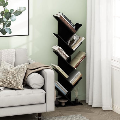 Furinno TREE Book Shelf, 9-Tier Bookshelf, Tree Bookcase with Angled Open Shelf, 8.4 x 15.7 x 50.9, for Room Decor, for Living Room, Bedroom, Home Office, Espresso - Image 2