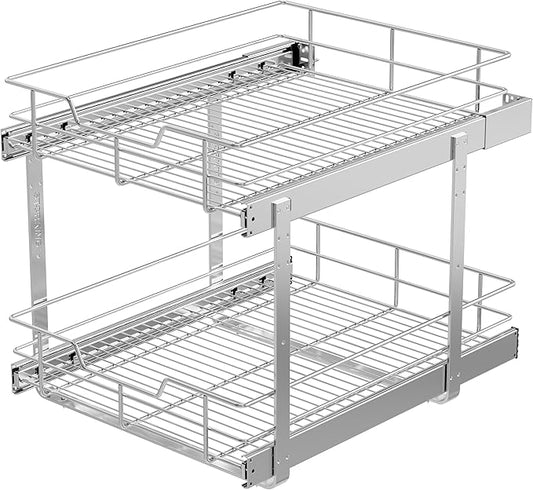 2 Tier Pull Out Cabinet Organizer 18" W X 22" D, Slide Out Drawers For Kitchen Cabinets, Pull Out Drawers For Cabinets Capacity Heavy Duty Caddy, Cabinet Pullout Shelves Chrome-Plated,Bathroom Pantry by STORKING