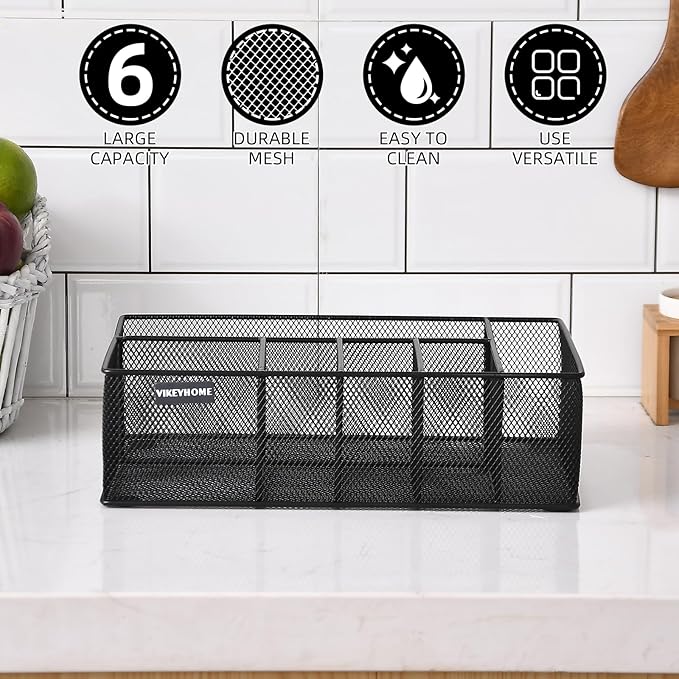 VIKEYHOME Paper Plate Organizer for Countertop, Metal Silverware Caddy with 6 Compartments for Cup, Napkin, Utensil Holder Caddy for Party, Camping, Picnic - Image 3