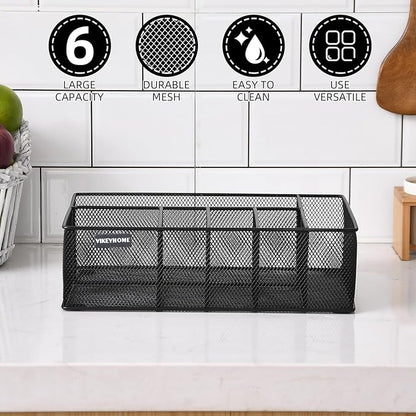 VIKEYHOME Paper Plate Organizer for Countertop, Metal Silverware Caddy with 6 Compartments for Cup, Napkin, Utensil Holder Caddy for Party, Camping, Picnic - Image 3
