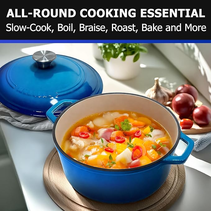 MUELLER HOME 7.5 QT Enameled Cast Iron Dutch Oven, Heavy-Duty Casserole Dish and Braiser Pan with Lid and Stainless Knob, Oven-Safe up to 500° F & Across All Cooktops, Aqua Blue - Image 6
