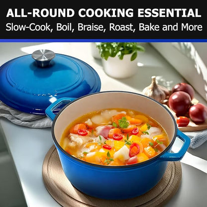 MUELLER HOME 4.5 QT Enameled Cast Iron Dutch Oven, Heavy-Duty Casserole Dish and Braiser Pan with Lid and Stainless Knob, Oven-Safe up to 500° F & Across All Cooktops, Aqua Blue - Image 6