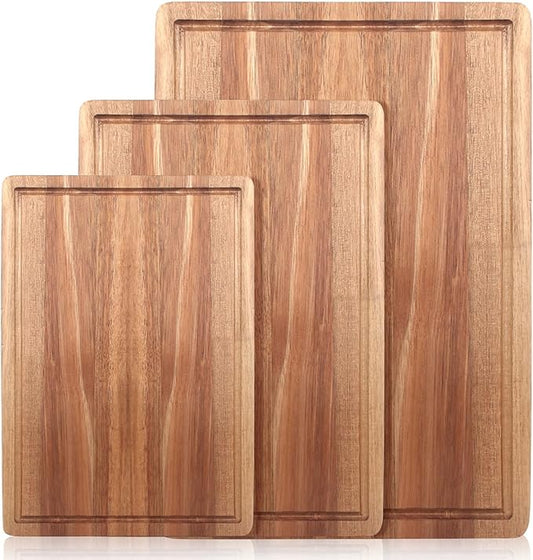 Solid Wooden Cutting Board Set of 3 Acacia Wood Charcuterie Boards Set Hardwood Meat Chopping Board Butcher Blocks Safe Non Toxic Large Cutting Boards for Kitchen Decor Bread Serving Cheese Board by Ayiaren