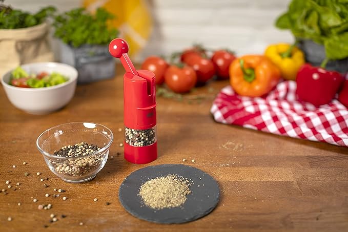 Kuhn Rikon Adjustable Ratchet Grinder with Ceramic Mechanism for Salt, Pepper and Spices, 8.5 x 2.25 inches, Red - Image 2