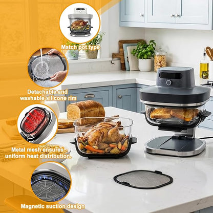 SelfTek Metal Mesh Splatter Shield Heat-Resistant Splash Guard for Ninja Crispi Pro Glass Air Fryer - Accessories for Ninja Crispi Pro AS101CY，Reusable Air Fryer Replacement Parts (Magnetic)