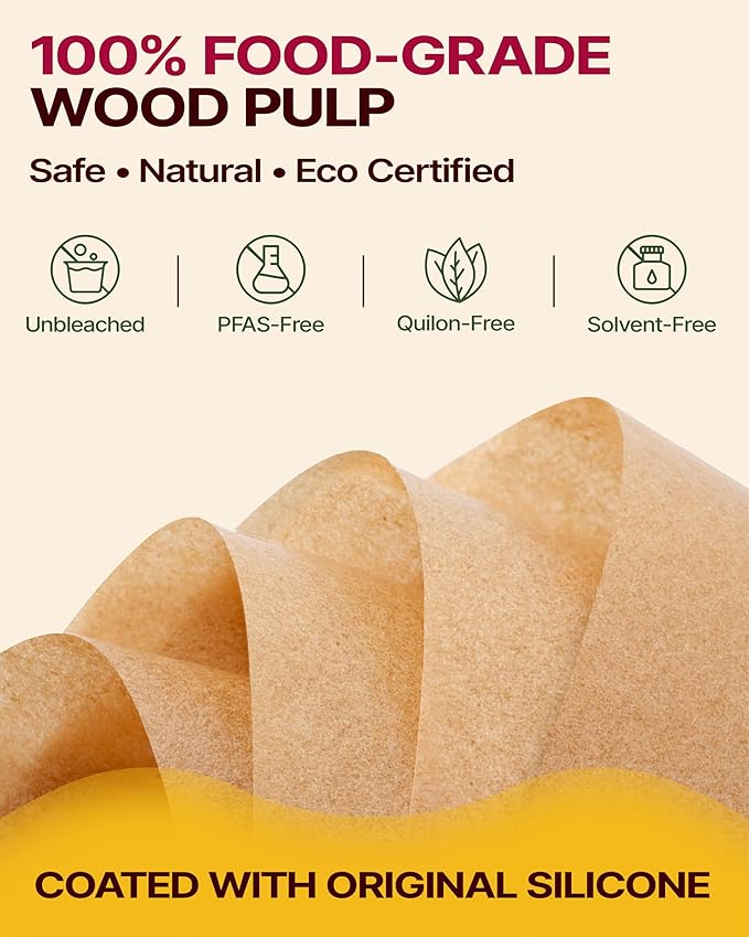 Katbite 200 Pcs Parchment Paper, 8 x 8 Inch Unbleached Baking Paper, Oil Resistant & Easy Clean, Non-Stick Precut Parchment Paper Sheets for Baking Square, Cooking, Air Fryer [Balance Series] - Image 5