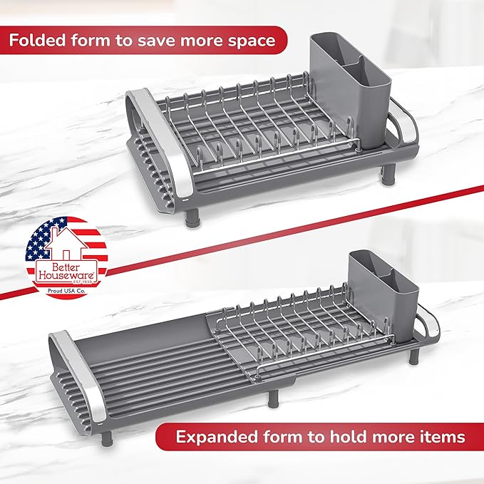 Better Houseware in Sink Dish Drying Rack, Dish Drying Rack in Sink with Non-Slip Handles, Stainless Steel Space-Saving Design, Dish Rack Holds 8 Plates, 12.25 x 18 x 10.75 Inch, Gray - Image 4