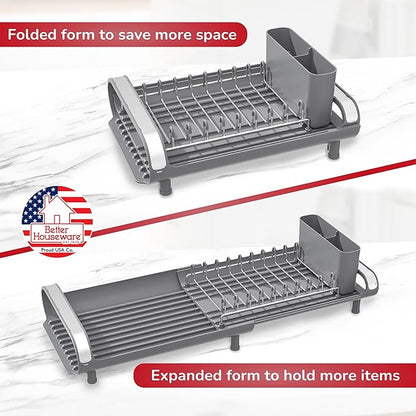 Better Houseware in Sink Dish Drying Rack, Dish Drying Rack in Sink with Non-Slip Handles, Stainless Steel Space-Saving Design, Dish Rack Holds 8 Plates, 12.25 x 18 x 10.75 Inch, Gray - Image 4