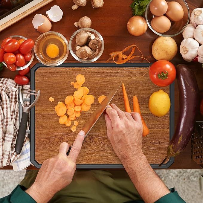 Wood Cutting Board with Handle, Double Sided Cutting Board for Kitchen, 16 * 11 inch 304 Stainless Steel Chopping Board for or Kitchen Meal Prep Serving - Image 5