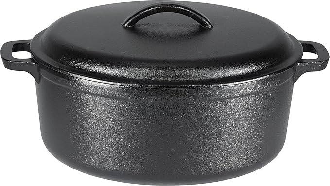Amazon Basics Pre-Seasoned Cast Iron Dutch Oven Pot with Lid and Dual Handles, Oven Safe, Heavy-Duty, 7-Quart, Round, Black by AmazonBasics