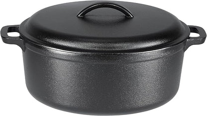 Amazon Basics Pre-Seasoned Cast Iron Dutch Oven Pot with Lid and Dual Handles, Oven Safe, Heavy-Duty, 7-Quart, Round, Black by AmazonBasics