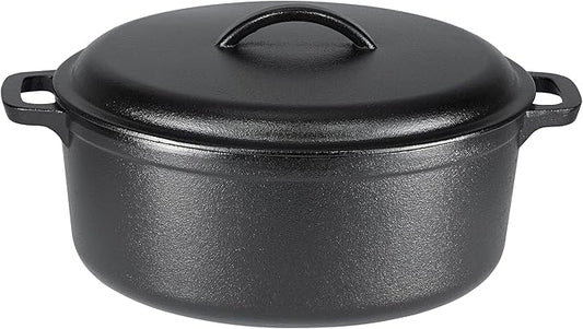 Amazon Basics Pre-Seasoned Cast Iron Dutch Oven Pot with Lid and Dual Handles, Oven Safe, Heavy-Duty, 7-Quart, Round, Black by AmazonBasics