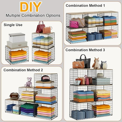 6 Pack Closet Organizers And Storage, Stackable Closet Shelf Organizer Storage Bin Basket For Clothes Sweaters With Top Board, Widened Opening, Heightened Height, Large Capacity, Sturdy, Space-saver