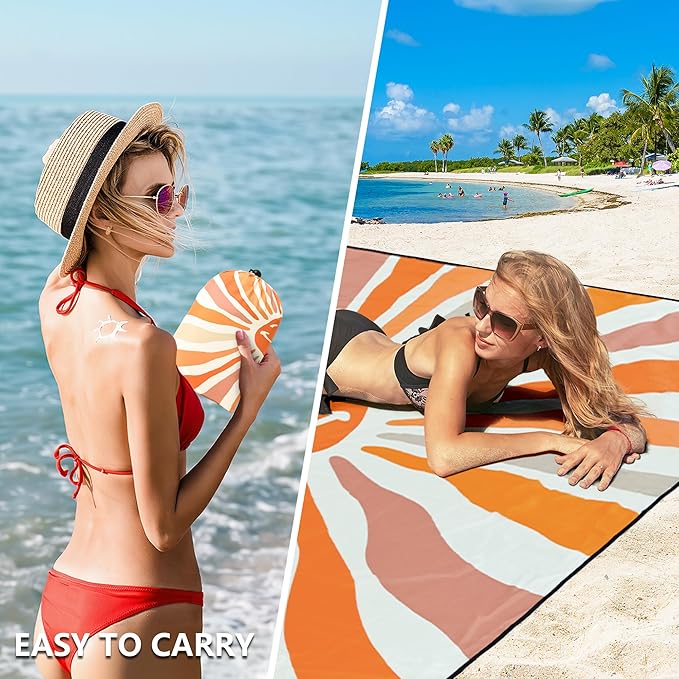 WIWIGO Beach Blanket Waterproof Sandproof Beach Mat 79" X 83"/10'x9'for 2-8 Adults Quick Drying Outdoor Picnic Mat Beach Accessories for Travel, Camping, Hiking - Image 4