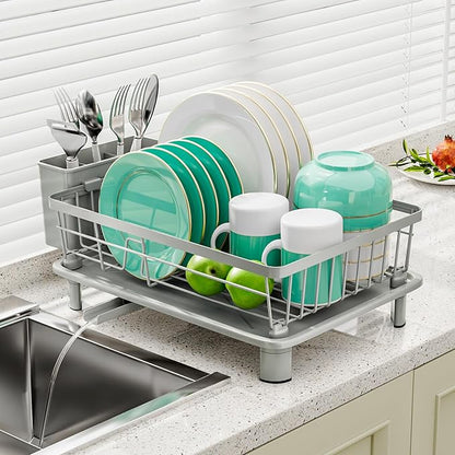 GAOKASE Dish Drying Rack, Stainless Steel-Dish Rack, Dish Racks for Kitchen Counter, Kitchen Dish Drainers with Removable Utensil Holder,New Drain Outlet,Plate Rack and Drainboard,(gray-11 W x 15" L) by GAOKASE