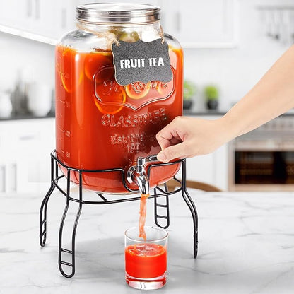 2 Gallon Large Glass Drink Dispenser Set, Beverage Dispensers with Stand & 18/8 Stainless Steel Spigot, Leakproof for Lemonade, Sun Tea & Iced Tea - Image 6