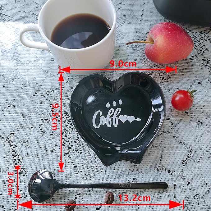 Ture Heart-shaped Ceramic Spoon Rest - Mini & Small, Holds Coffee & Teaspoons, Black - Image 5