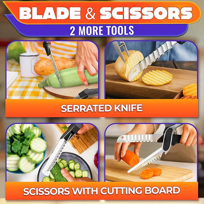 Cutting Board Scissors for Food – 6-in-1 Kitchen Shears with Ribbed Blade, Automatic Spring & Safety Lock, Dishwasher Safe – Cheese Scissors for Easy Slicing of Meat, Fish, Veggies, Fruits & Bread - Image 6