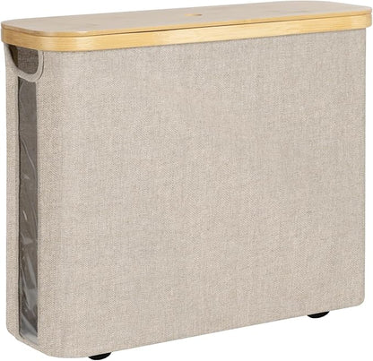 StorageWorks Toilet Paper Storage with Bamboo Lid, Toilet Paper Holder Basket for Up to 9 Mega or 12 Regular Size Rolls, Medium Paper Storage Baskets for Bathroom, Light Khaki, 1 Pack