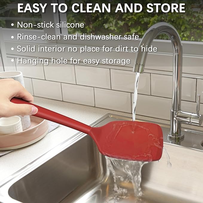 Coukre 2 Pack Silicone Spatula Set, High Heat Resistant, BPA Free Kitchen Spatula, Solid & Slotted Turner for Non-Stick Pans, Sautéing, and Flipping (2, PureRed) - Image 6
