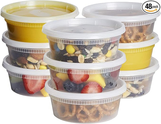 GUSTO [48 Sets - 8 oz. Plastic Deli Disposable Food Storage Containers with Airtight Lids - Slime Containers (Formerly Comfy Package) by GUSTO