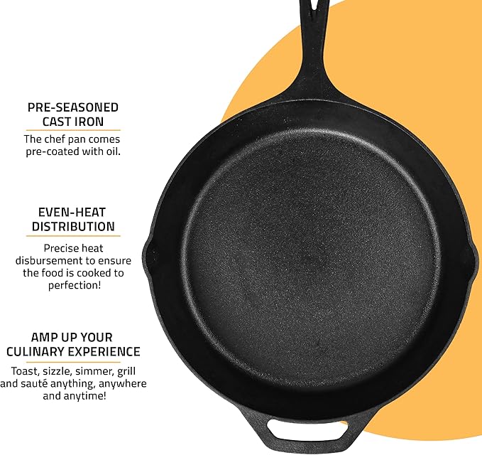 Utopia Kitchen Cast Iron Frying Pan 10.25 Inch, Cast Iron Chefs Pan, Pre Seasoned Skillet, Safe Grill Cookware for Indoor & Outdoor Use, Black - Image 4
