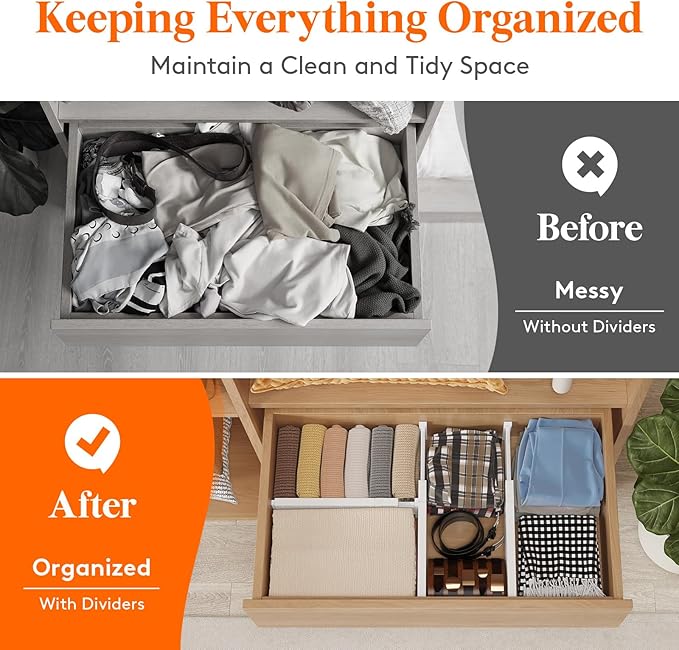 Lifewit 12 Pack 4" High Drawer Dividers 34-56cm/13.5-22" Adjustable Drawer Organizer for Clothes/Utensils, Expandable Drawer Separator in Dresser/Kitchen/Bedroom/Office Organization & Storage White - Image 9