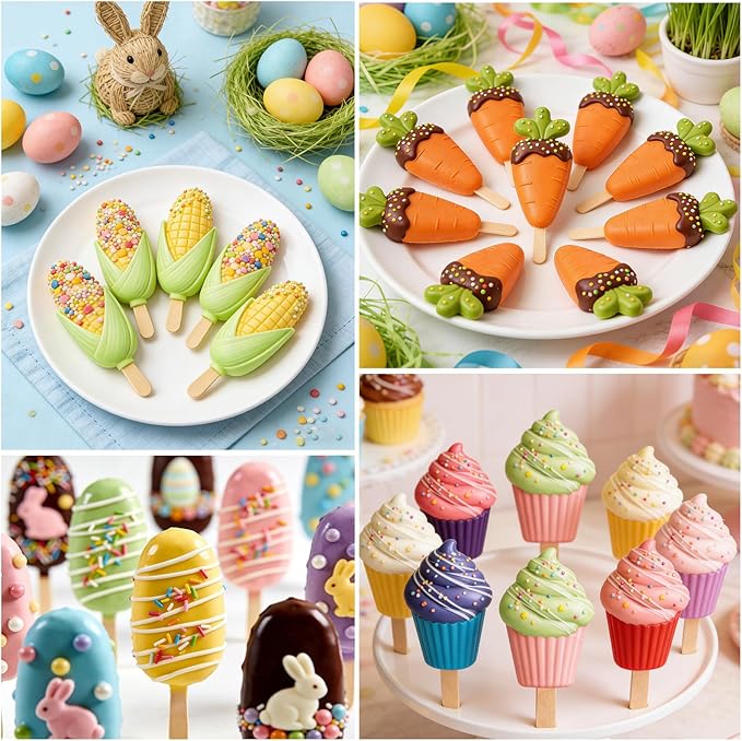Juome Cake Pop Mold Kit, 2 Pack 6 Cavities Cakesicle Molds Silicone with 100 Wooden Sticks & 100 Packaging Bags with Ties, Cake Pop Maker Supplies Accessories, Baking Tools for Home Baking Desserts - Image 3