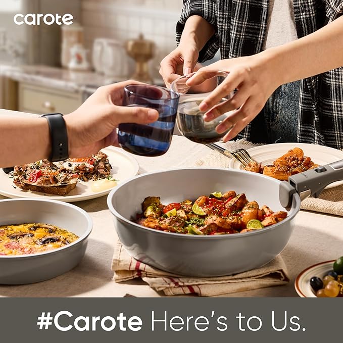 CAROTE 27pcs Ceramic Cookware Set Nonstick, Pots and Pans Set Non Stick, Non Toxic Cookware Detachable Handles, Dishwasher/Oven Safe, RV/Camping Cookware, Pan and Pot with Kitchen Utensils, Dark Gray - Image 7
