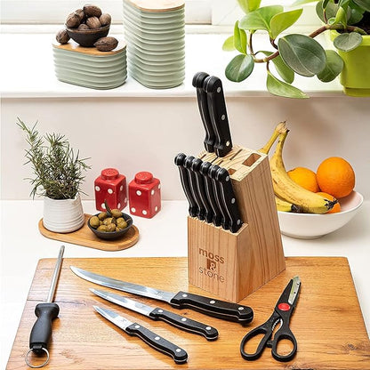 Moss & Stone 14 Pcs Knife Block Set Stainless Steel, Premium Forged Kitchen Knives Set with High-Carbon Blades, Ergonomic Handle, Sharp Blade, Rust Resistant, Modern Style for Home & Chef, Black - Image 8
